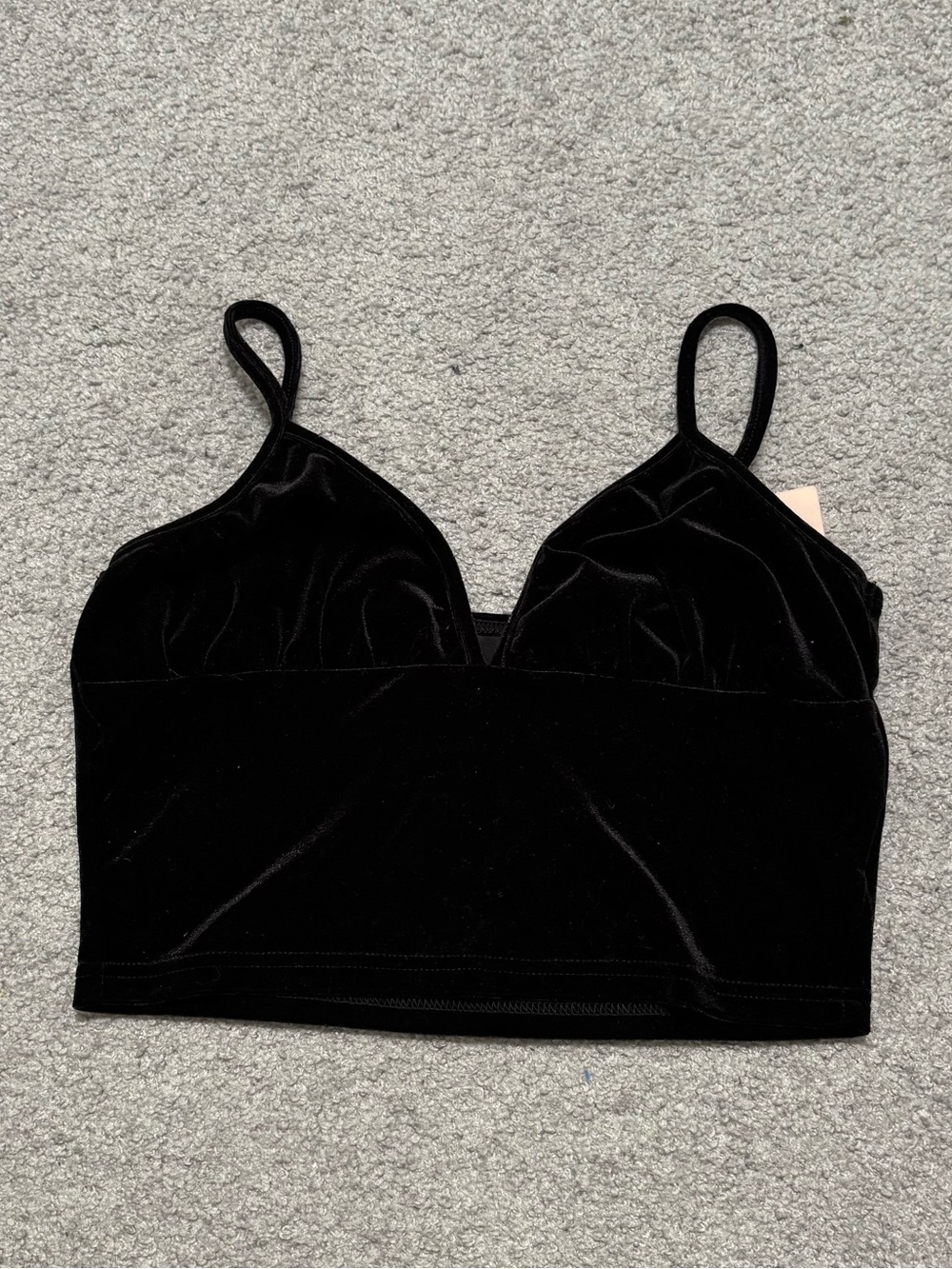 SHEIN Bae Black Velvet V-Neck Crop Top with Adjustable Straps